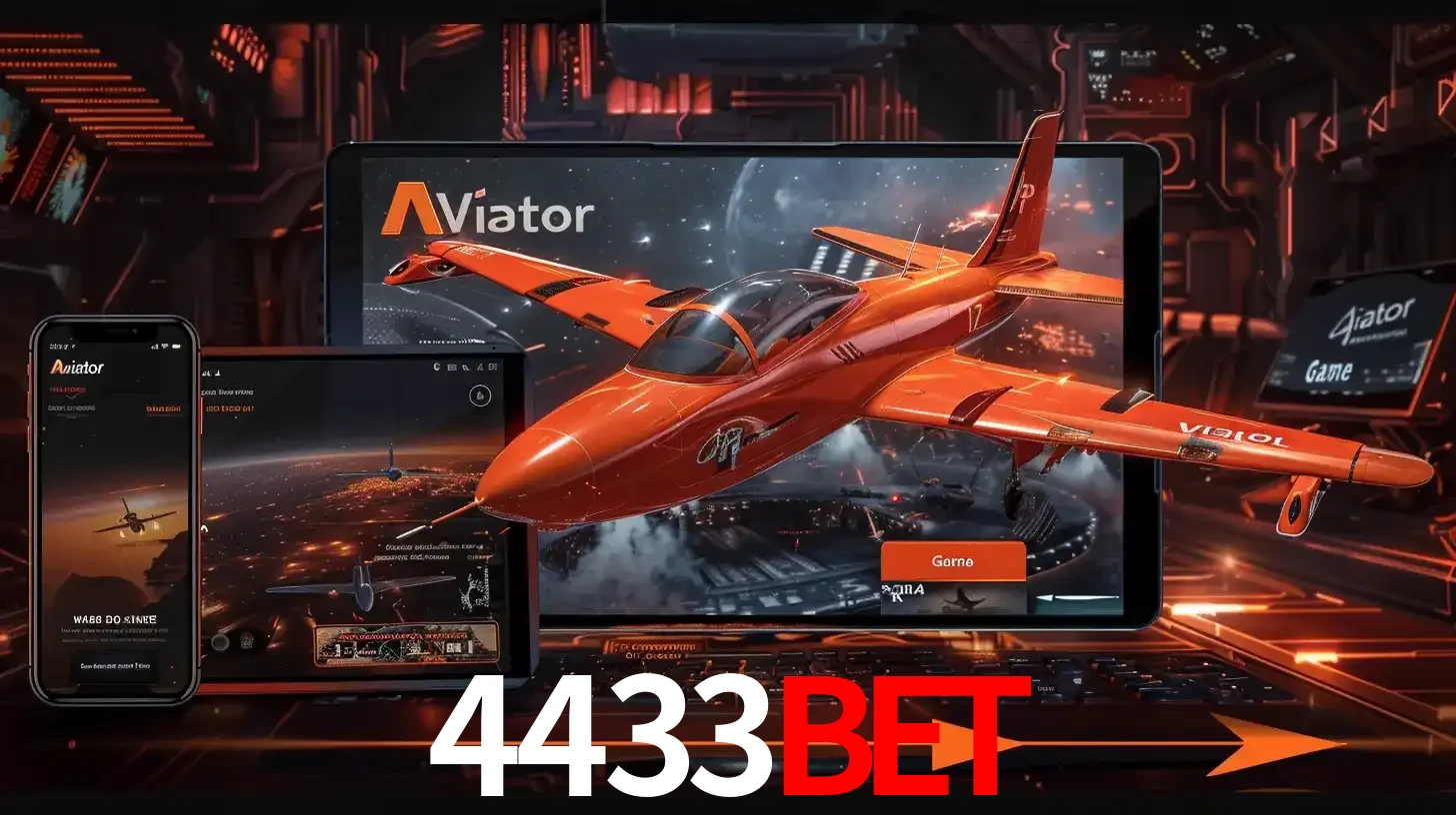 Apresentação tecnológica do jogo Aviator com um avião saindo da tela de um tablet, demonstrando a experiência imersiva em múltiplos dispositivos no 4433bet.