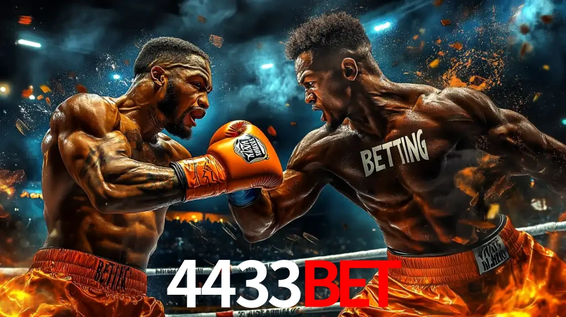 Dois boxeadores em uma luta intensa e explosiva, representando a adrenalina e as oportunidades de apostas em esportes de combate disponíveis na plataforma 4433bet.