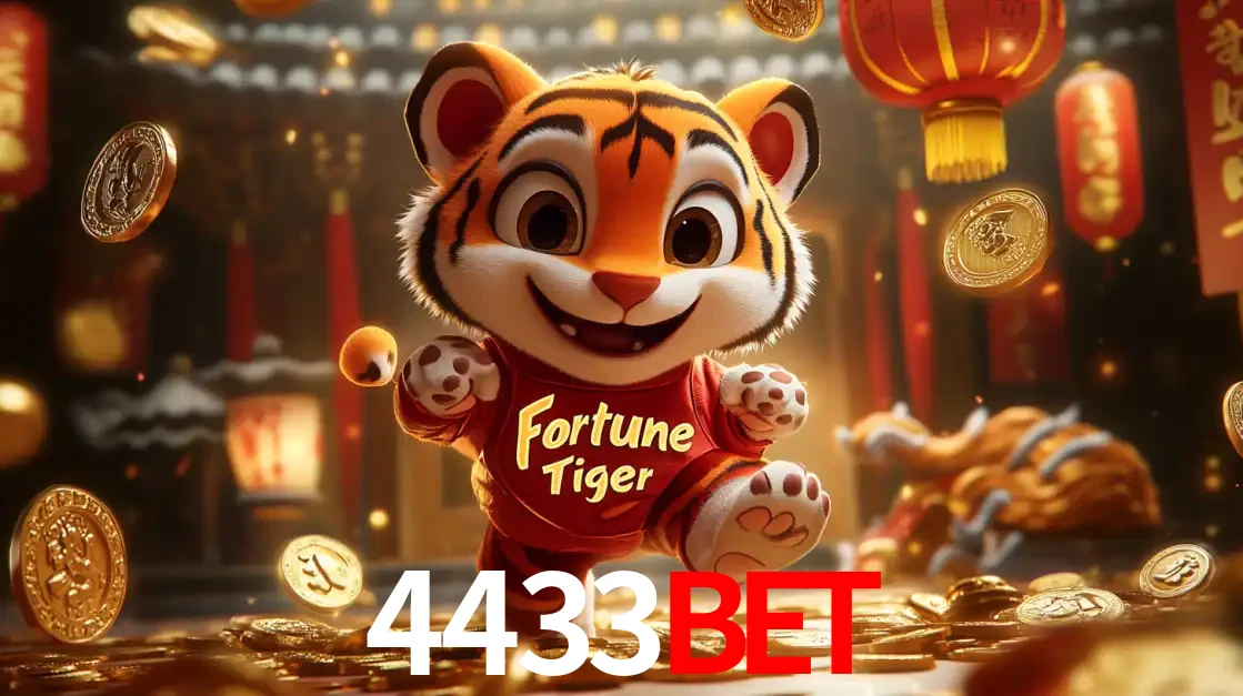 O alegre personagem do Fortune Tiger correndo sobre um caminho de moedas de ouro, simbolizando os grandes prêmios e a diversão do popular jogo de slot do 4433bet.