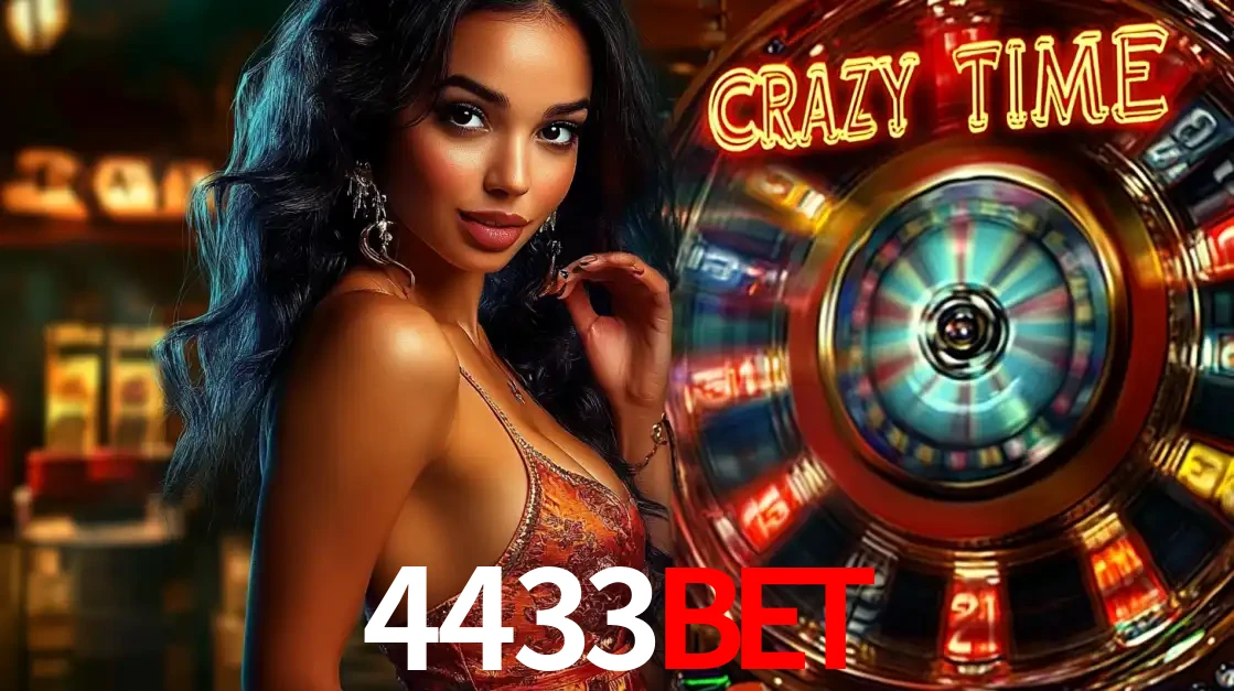Mulher elegante ao lado da vibrante roda da fortuna do jogo de cassino ao vivo Crazy Time, um dos game shows mais populares e cheios de prêmios do 4433bet.